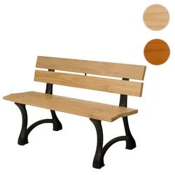 Gartenbank HWC-O20, Sitzbank Parkbank Holzbank 2-Sitzer, Gusseisen Holz Kiefer, 125cm ~ hellbraun