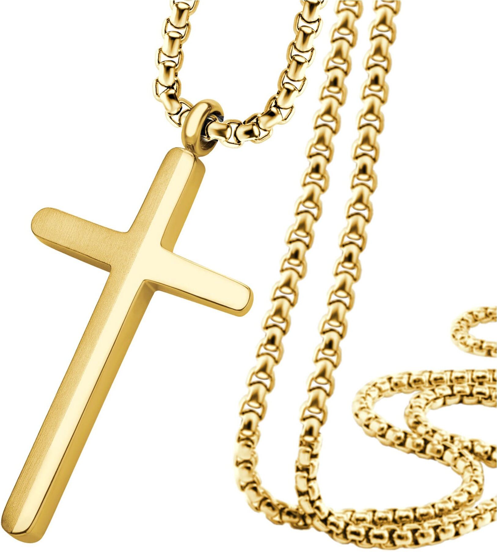 Kette mit Anhänger FIRETTI "Schmuck Geschenk Kreuz", gold (gelbgoldfarben), Halsketten, Damen, Edelstahl, L: 55 B: 2,3mm, Kette mit Anhänger, B:2,3mm gelbgoldfarben Edelstahl, L: 55 B: 2,3mm