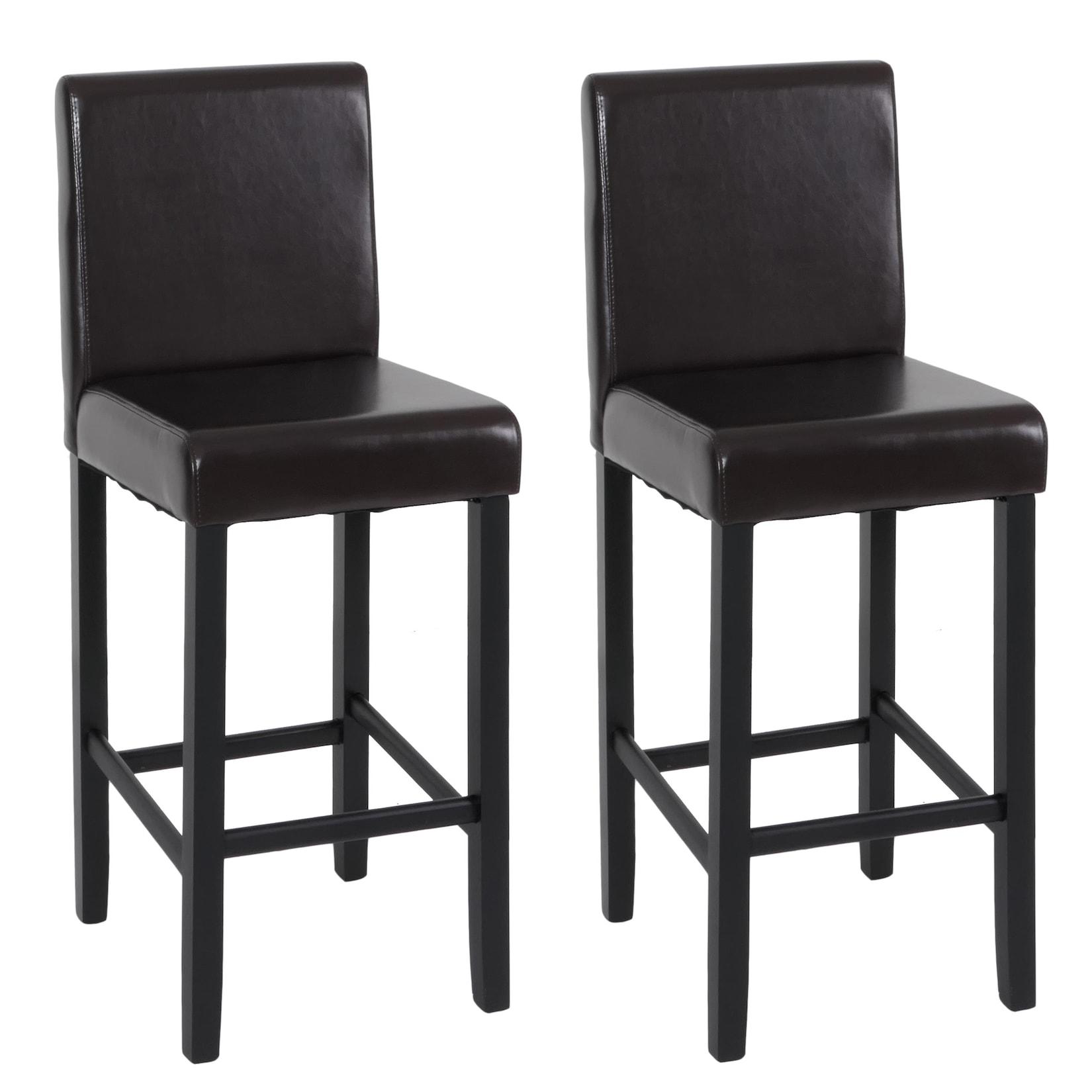 2er-Set Barhocker Vicenza, Barstuhl Tresenhocker, Holz+LEDER ~ braun, dunkle Beine