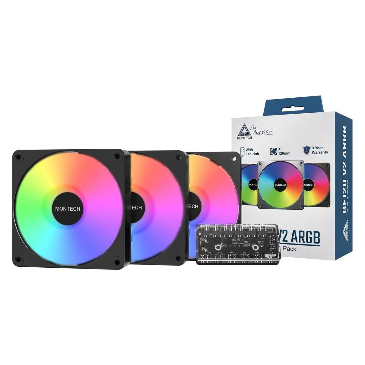 Montech CASE FAN 120MM GF120 V2/ARGB PWM 3I1(B) (120 mm, 3x) (GF120 V2 ARGB PWM 3I1(B))