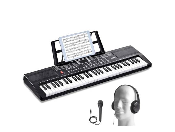 VEVOR Clavier Piano Numérique\, 61 Touches\, Ensemble Piano à Clavier Électrique Portable\, 200 Tons\, 200 Rythmes\, 60 Chansons de Démonstration\, Haut-parleurs Intégrés\, Casque\, Microphone\, pour Débutants