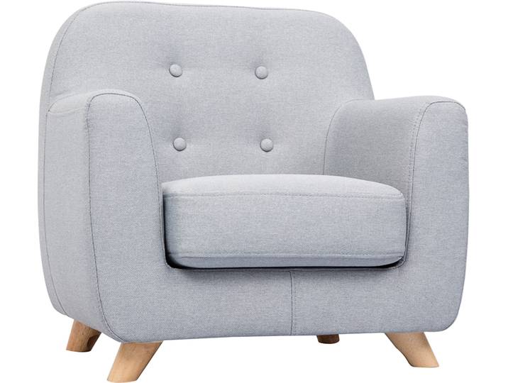 Fauteuil enfant scandinave en tissu gris clair et bois clair NORKID