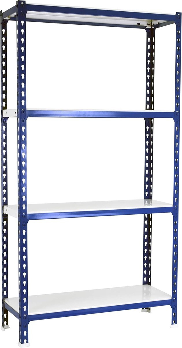 Metalen opslagrek met verstelbare planken, Blauw/wit, H 150 cm