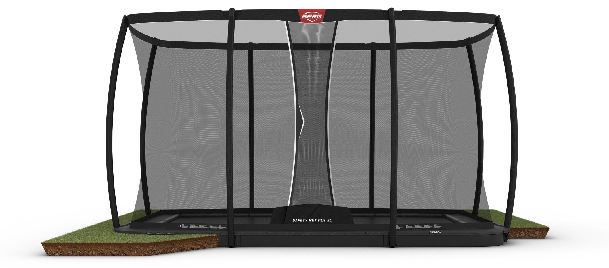 Berg Ultim Champion Trampolin FlatGround, Sicherheitsnetz Deluxe XL 410 cm Grau