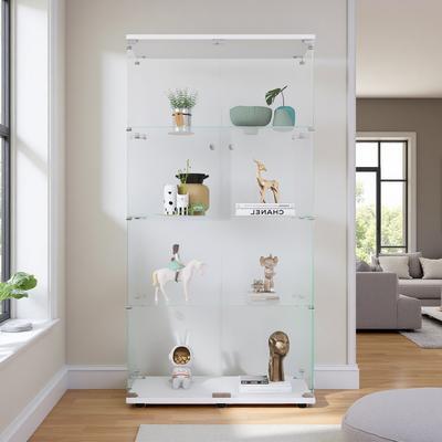 ZWYO HOSIMU "64.7""H Two-Door Glass Display Cabinet with 4 Shelves, Tempered Glass, Curio Bookshelf for Living Room/Bedroom/Office"