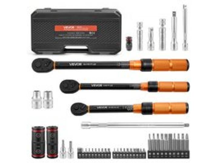 VEVOR Jeu de Clé Dynamométrique à Cliquet 47Pcs Entraînement 1/4 3/8 1/2 , Double Échelle, Précision ±3 %, pour Réparation Automobile avec Douilles à Bougie, Embouts, Rallonges, Coffret de Rangment