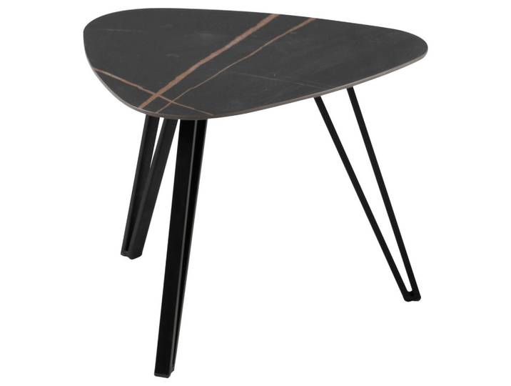 Beistelltisch, Schwarz, Metall, Stein, Freiform, eckig, Haarnadel, 45x35x45 cm, einfacher Aufbau, Wohnzimmer, Wohnzimmertische, Beistelltische, Beistelltische Metall