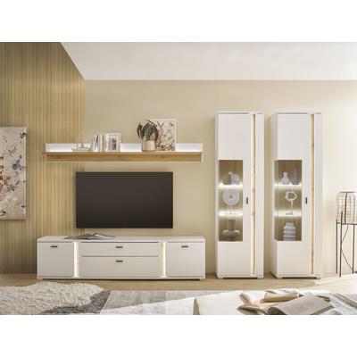 Wohnwand HOME AFFAIRE "LONG ISLAND", weiß (weiß, eiche), B:330cm H:200cm T:42cm, Holzwerkstoff, Kastenmöbel-Sets, Wohnwand, in moderner Trendfarbe,inklusive senkrechter Beleuchtung,Breite 330 cm