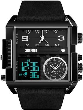 Inspired Deals Men Multifunctional Digital Watch With Leather Strap And Waterproof Square Dial black