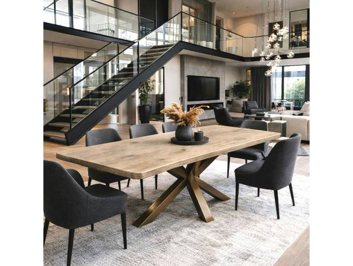 Table extensible chêne grisé bords biseautés pied grège 180 cm PALERME
