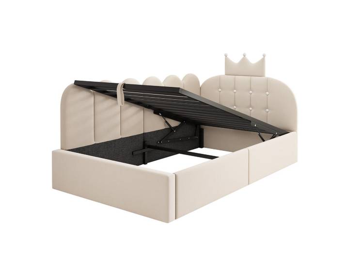 Oxeza Polsterbett 90/190 cm Beige mit Hydraulische Speicherfunktion, Mode, 90x190 cm, Schlafzimmer, Betten, Polsterbetten