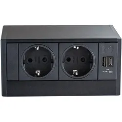 Evoline, Steckdose, R-Dock Steckdosenelement 2 x Schuko, USB-A + C Charger schwarz