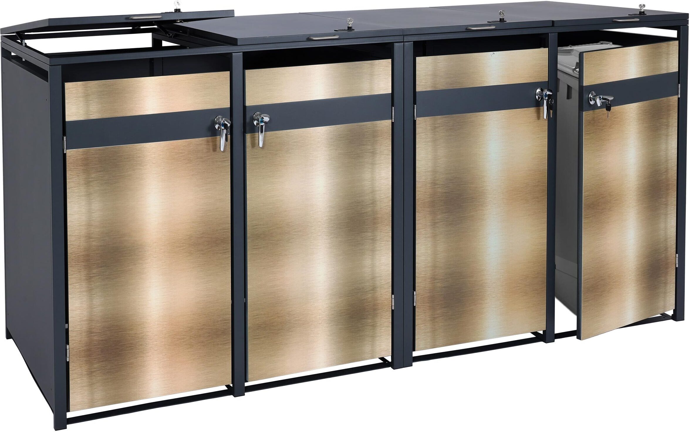 4er Mülltonnenverkleidung HWC-J82, Mülltonnenbox, erweiterbar, Metall 100kg, anthrazit gold