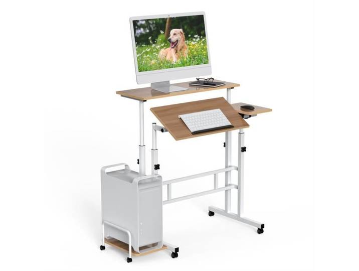 Bureau Informatique avec plateau inclinable et roulettes - LDSZXNE - 80x30x71-114cm - Bois