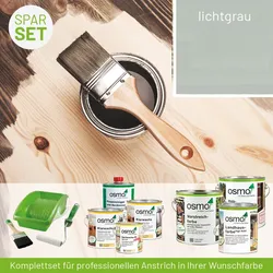 Innen- und Außenanstrich Komplettset für Gartenhäuser bis 10 m2 Grundfläche (Deckfarbe) lichtgrau