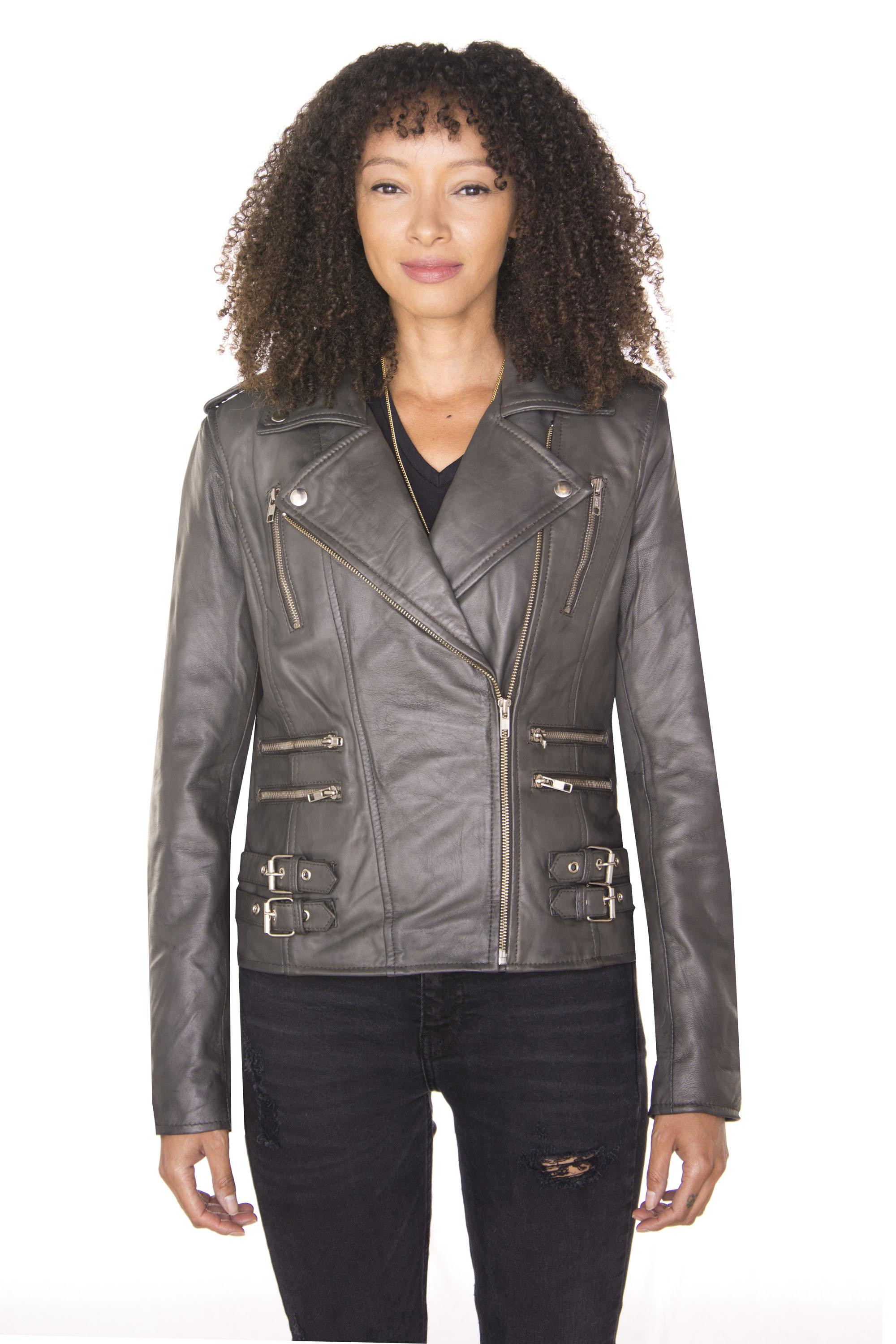Damen Leder Vintage Brando Bikerjacke-Orlando