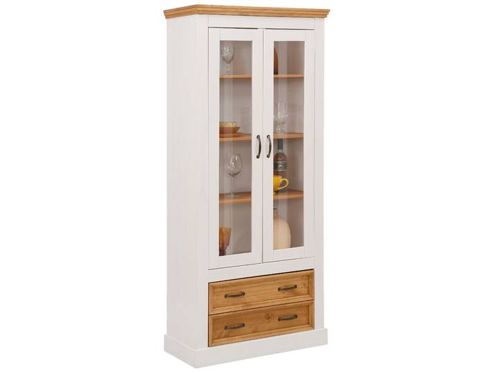 Vitrine GOODPRODUCT Selma , weiss (weiß, natur), Schränke, Vitrine, Höhe 180 cm, mit schöner Holzmaserung