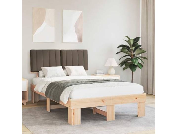 Kiefernholz gepolstertes Kopfteil modernes Design 120x190 cm Taupe Bettgestell mit gepolstertem Kopfteil Taupe 120x190 cm Massivholz Kiefer Plattform Bettrahmen mit abnehmbarem Bezug Modernes