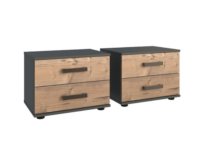 Wimex Stockholm Nachtschrank Graphit/Silver 2er Set