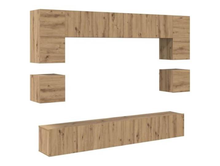 KTHLBRH TV-Möbel-Set, 8 Stück, Eiche handgefertigt, aus Holz Wandmontage, Ablageflächen, Scharniertüren, Holz, minimalistischer Stil