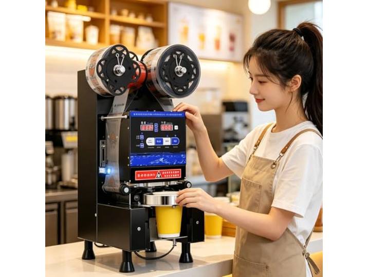 Glowdora Automatische Milchtee-Versiegelungsmaschine, Cup Sealer Für Bubble Tea, Smoothies, Kaffee, 600-800/H, Für Becher Ø90-95mm, Bis 20cm Höhe, Für Gewerbliche Nutzung