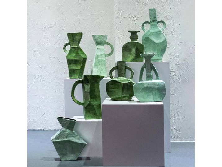 Vase vert en céramique fait à la main, style nordique créatif, peinture à l'huile, salon, chambre à coucher, bureau, ustensiles à fleurs décoratifs, décoration de maison