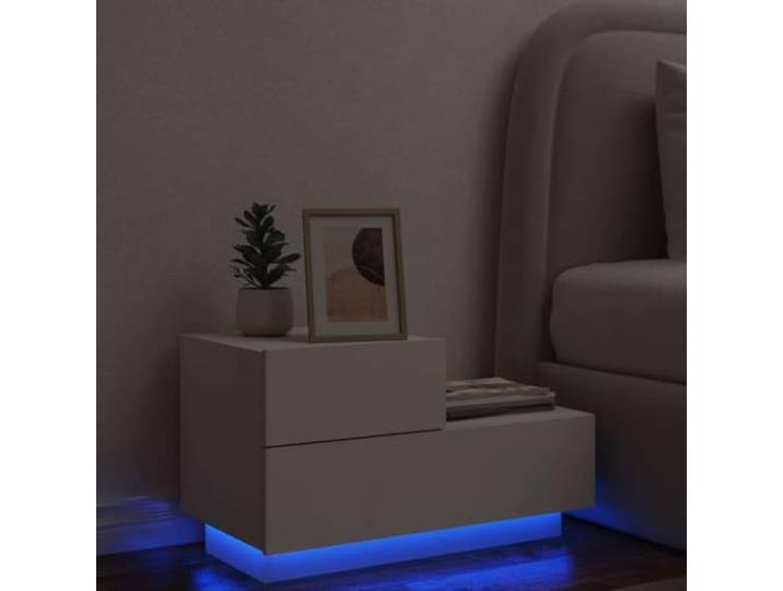 HEFZGDB Nachttisch mit LED-Leuchten Weiß 70x36x40,5 cm RGB Beleuchtung und USB-Anschluss Stauraum Holzwerkstoff