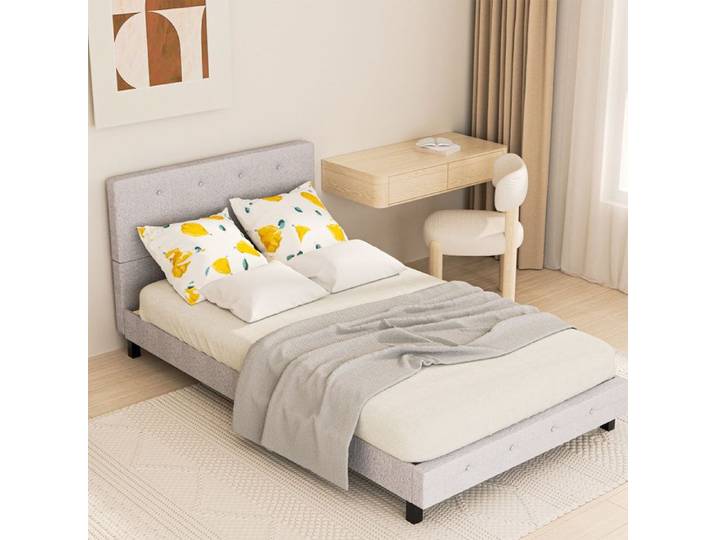 Bettizia Cadre de li Lit double bois Lit Adulte Cadre de lit sans matelas 140x200 cm gris