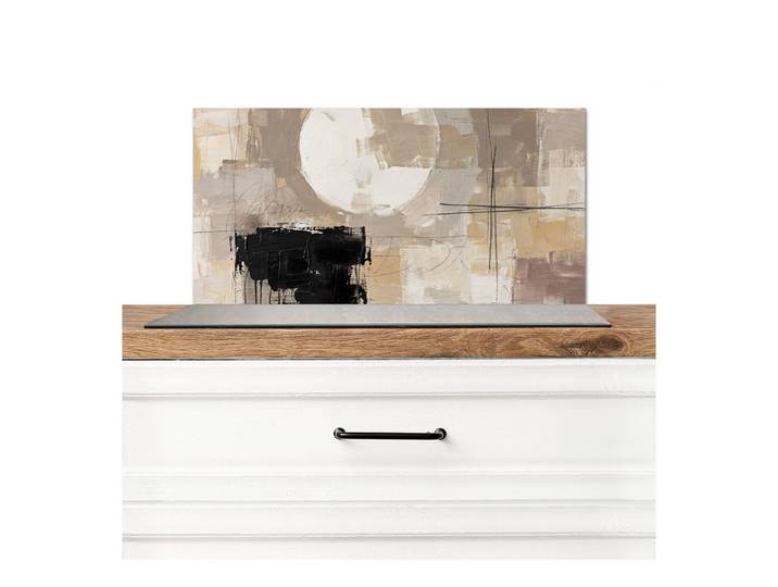 KitchenYeah Küchenrückwand Abstrakt - Kreis - Modern - Beige - Schwarz - Minimalistisch, (1-tlg), Küchen rückwand, Küchenwand Verkleidung, 90x60 cm