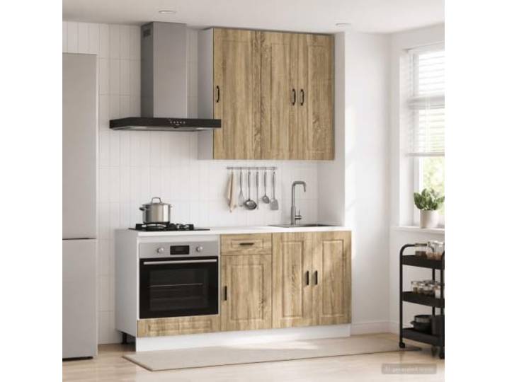 GBCDSWBR Küchenzeile Porto 5-TLG. Sonoma-Eiche Holzwerkstoff Küchenschrank Moderne Optik, Viel Stauraum, Höhenverstellbare Füße, Robustes Material