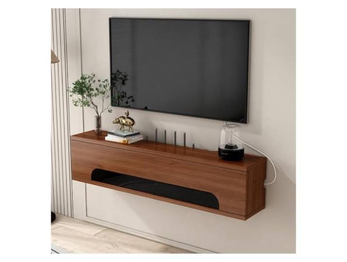 lowboard Schwimmender TV-Ständer, schwimmende TV-Konsole aus braunem Holz Mit offenem Schlitz-Wand-Medienschrank for das Wohnzimmer