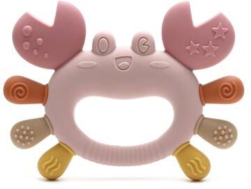 Tiny Tots Teens Trends BPA Free Crab Shaped Baby Teether, Silicone Chillable Infant Teething Toy For Sore Gums pink