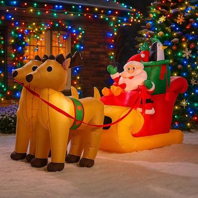 PRiME Inflatable Christmas Decoration Santa Claus Reindeer Sleigh, LED Home Yard Ornament, Holiday Party Outdoor Toy qm1306 77wj