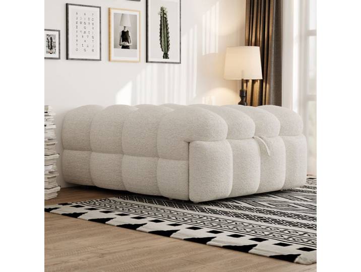 Lit Banquette 1 Place 183×76 cm Pouf Convertible 2 en 1 sans matelas Tissu Teddy Beige - UVRION