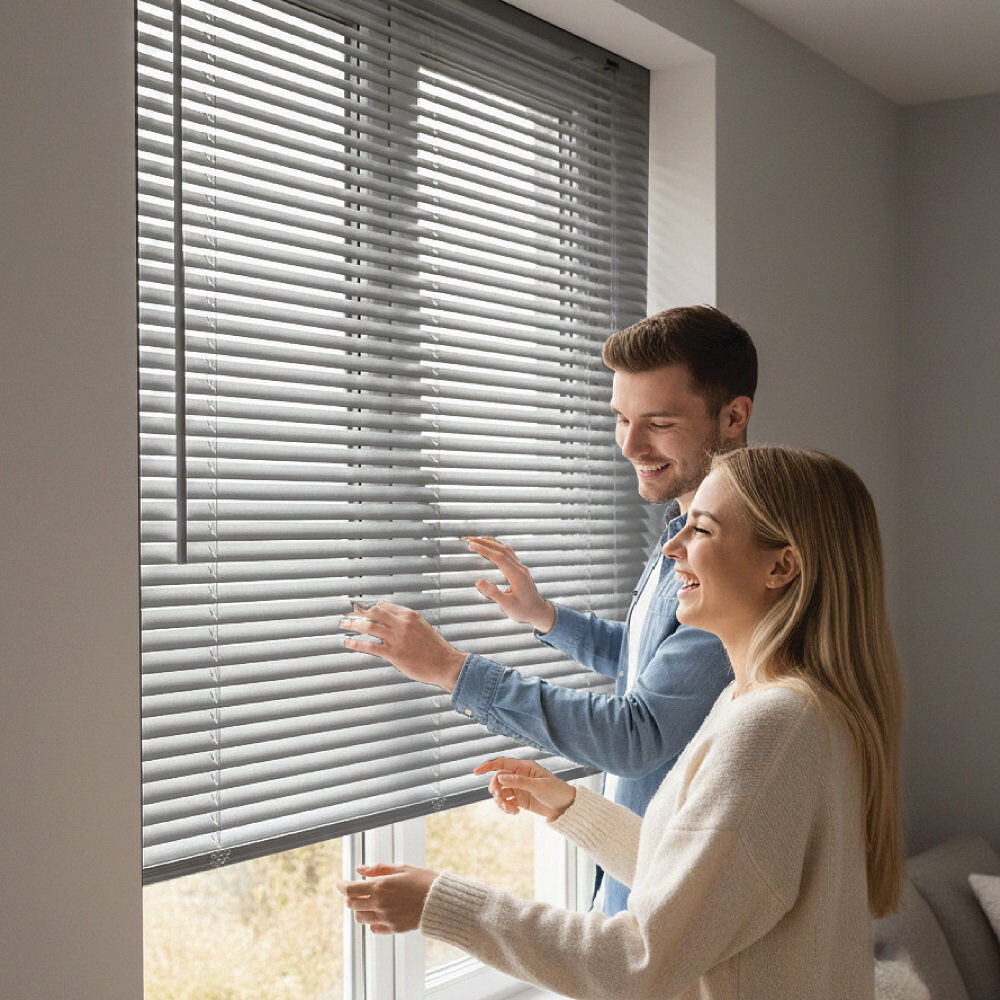 Symple Stuff PVC Venetian Blinds with 25mm Slats, Room Darkening Light & Privacy Control, Trim-to-Size Window Blinds Grey 150 cm L x 240 cm W