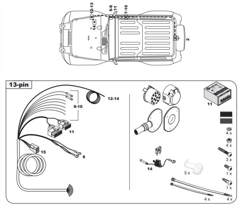 FAISCEAU SPECIFIQUE 13 BROCHES POUR JEEP WRANGLER JL (09/18-)