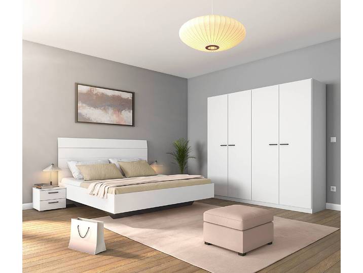 Schlafzimmer-Set mit 160er Bett 226cm Weiß/Alpinweiß