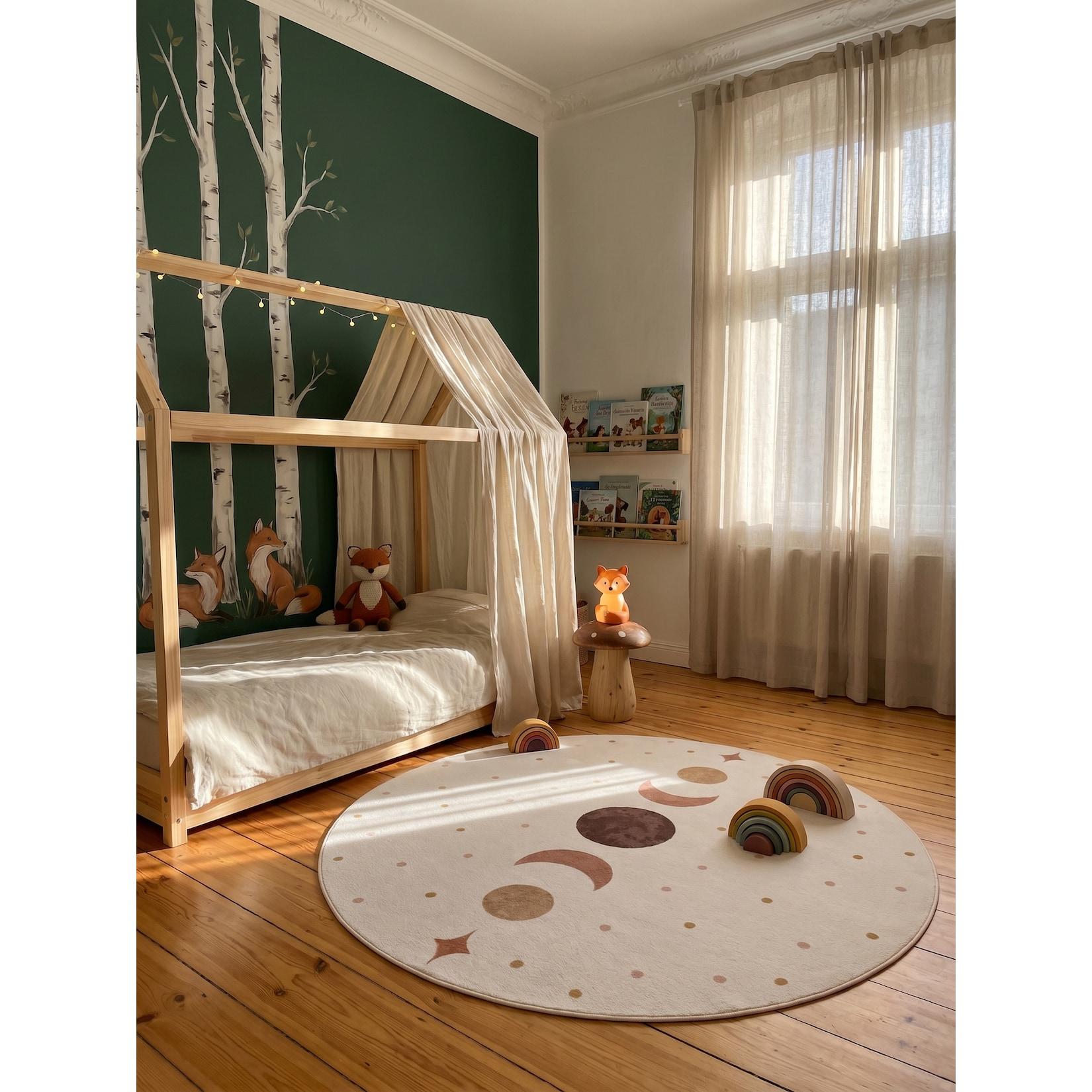 Kinderteppich Mondphasen Creme 160x160 cm Waschbar