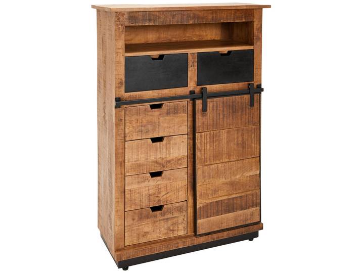 Livetastic Highboard Lusaka, Braun, Schwarz, Holz, Metall, Mangoholz, massiv, Holz, 1 Fächer, 6 Schublade(n) Schubladen, 90x130x40 cm, handgemacht, Holzmöbel, Kleinmöbel Holz, Holzkommoden, Highboards Holz