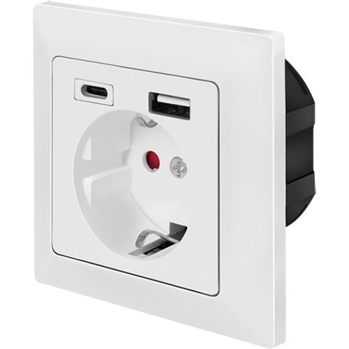 Logilink Unterputz-Steckdose, 1x CEE 7/3, 1x USB-A, 1x USB-C