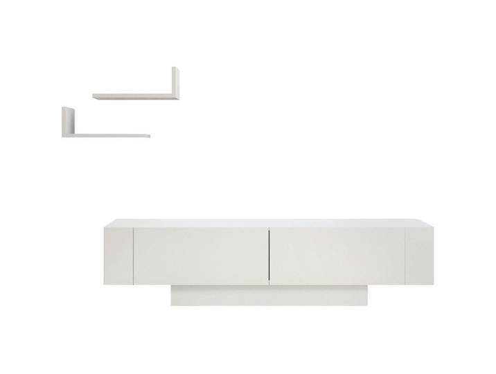 Ensemble Meuble Tv 2 Portes Blanc + 2 Étagères Murales - Otrine