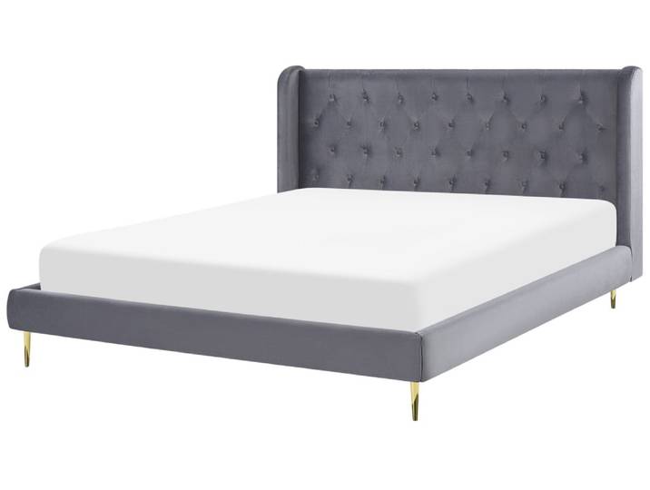 Lit double en tissu gris 180x200
