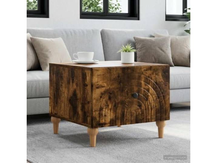 Couchtisch Geräucherte Eiche 49x50x40 cm Holzwerkstoff mit Schubladen Vintage-Design, konische Beine, pflegeleichte Oberfläche, praktische Schubladen, vielseitig nutzbar