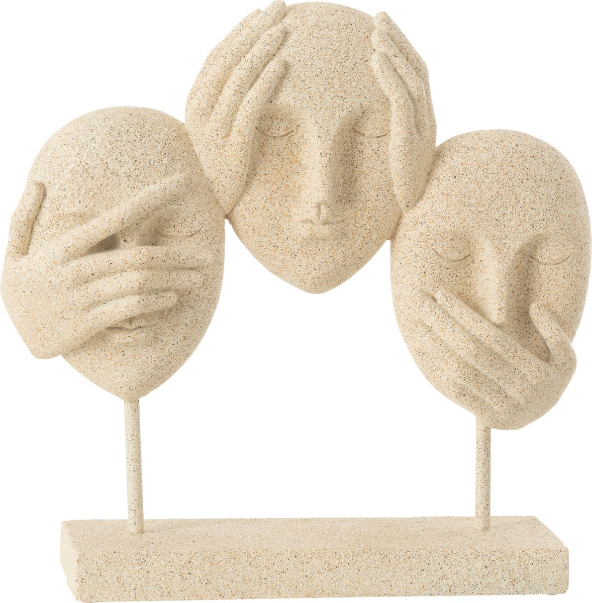 J-Line Decoratie Gezicht Zien/Horen/Praten Op Voet - Beige - Polyresin