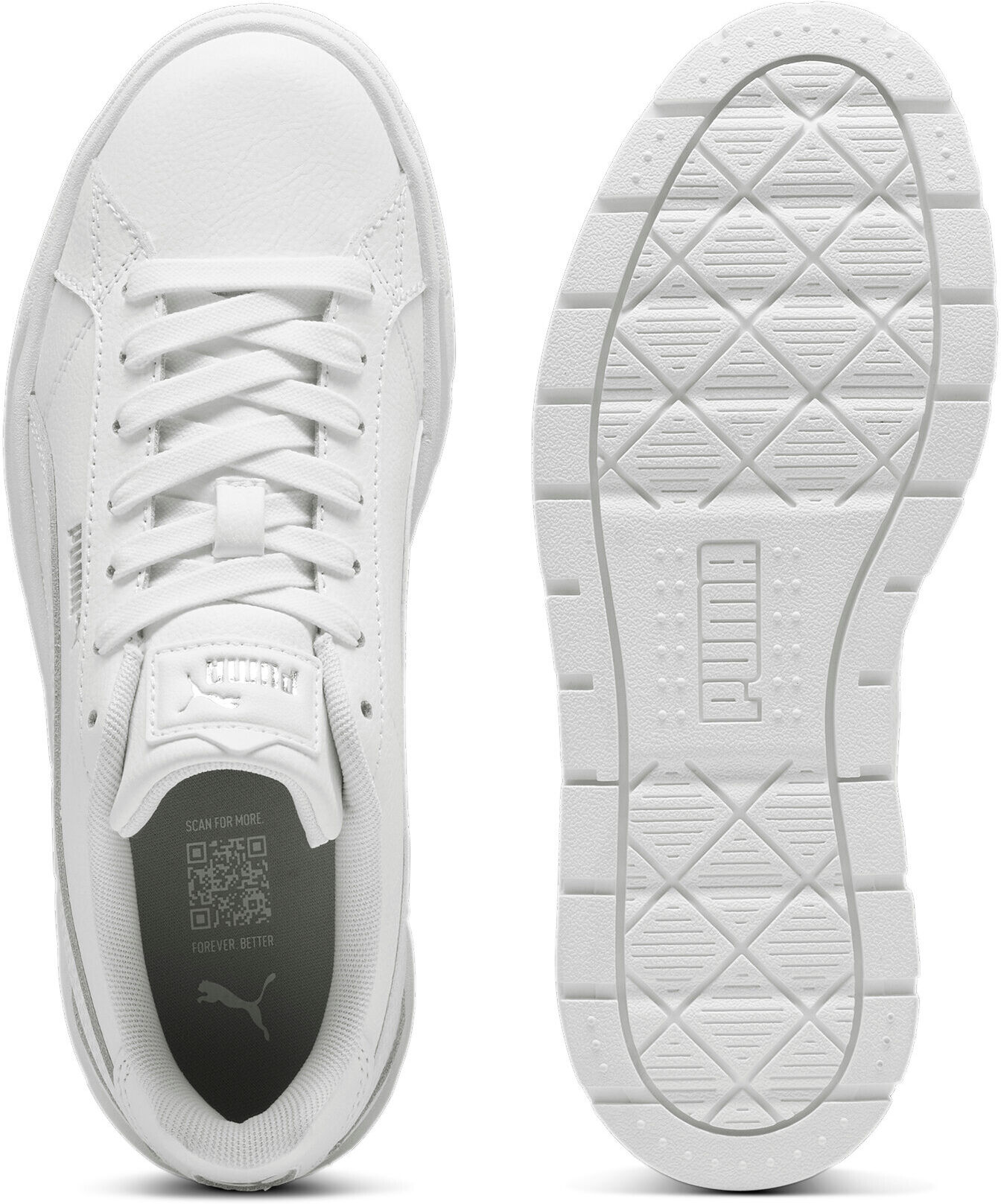 Sneaker PUMA "KARMEN II L", Damen, Gr. 42,5, weiss (puma weiß, puma weiß, puma silber), Schuhe Sneaker, mit markanter Plateausohle, mit Schnürverschluss puma weiß, puma weiß, puma silber 42,5