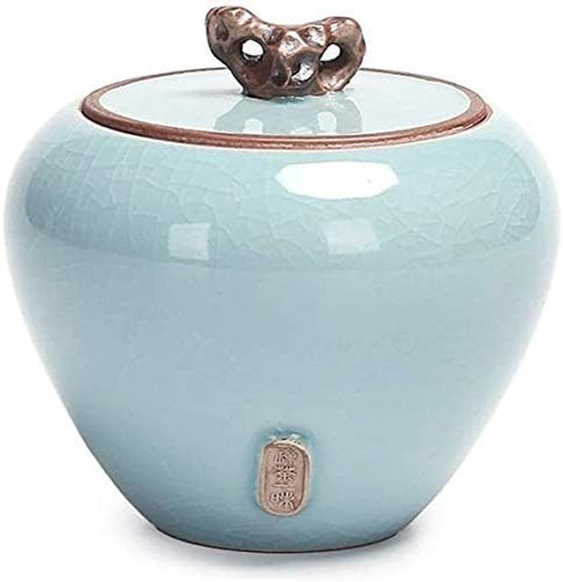 Decoratieve blauwe keramieken urn voor herdenking, Hoogte: 10 cm
