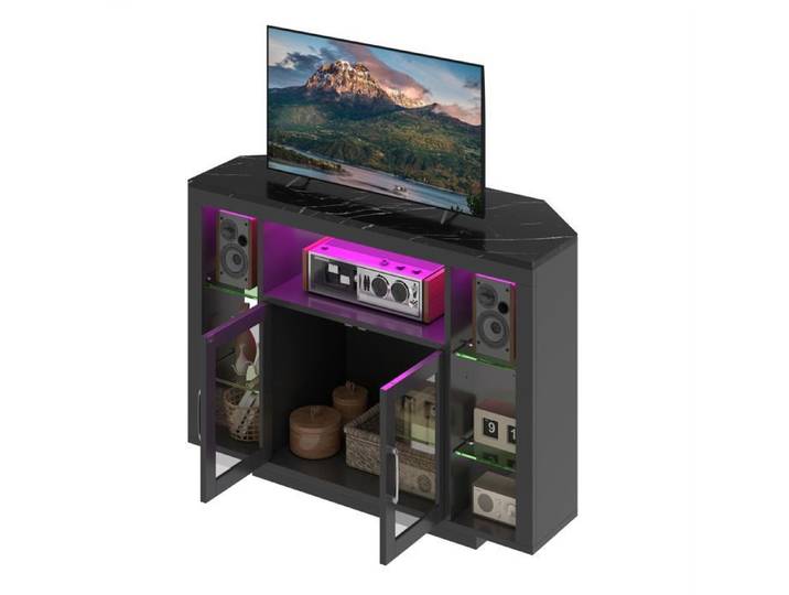 YITAHOME Meuble TV d'Angle 100 cm LED RGB Support TV jusqu'à 39 Pouces 7 Étagères Ouvertes Gaming Salon Chambre