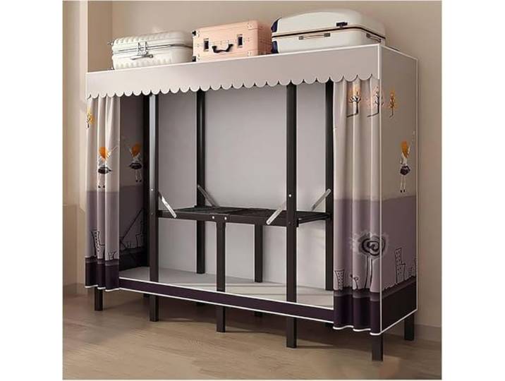 MmcdylyhEU Tragbare Abdeckung for Kleiderschrank, Faltbarer Kleiderständer mit Hängestangen, stehend, L-Kleidung for Schlafzimmer/Wohnheim, platzsparend(Grey1,160cm/63inch)