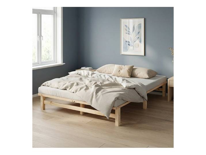Homestyle4u Palettenbett Holzbett 90x200 120x200 100x200 140x200 Jugendbett Skandi bodennah (Set, 2-tlg., inklusive Lattenrost), 160x200, Natur, naturbelassen, Doppelbett