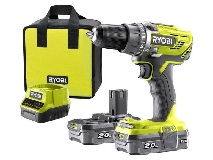 Perceuse-visseuse sans fil RYOBI R18DD3-220S 18V One+ 2 bat Li-Ion 2Ah + chargeur rapide & sac de transport